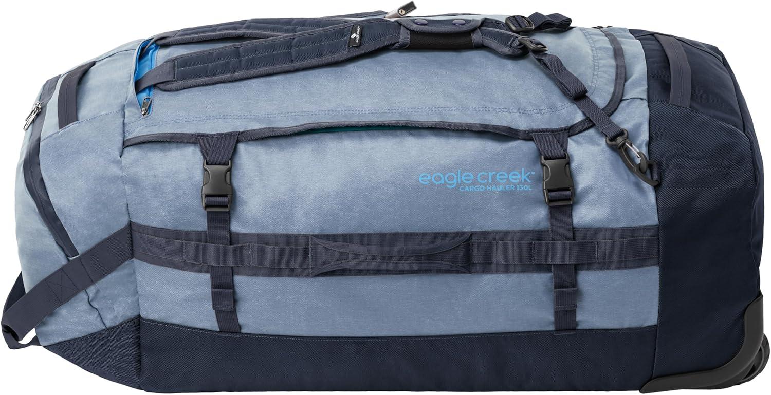 imageEagle Creek Cargo Hauler Wheeled Duffel Durable Duffel Bag for Travel Easy Access Compartment Deployable Backpack Straps Lockable Zipper Opening Iron Orange 130LGlacier Blue
