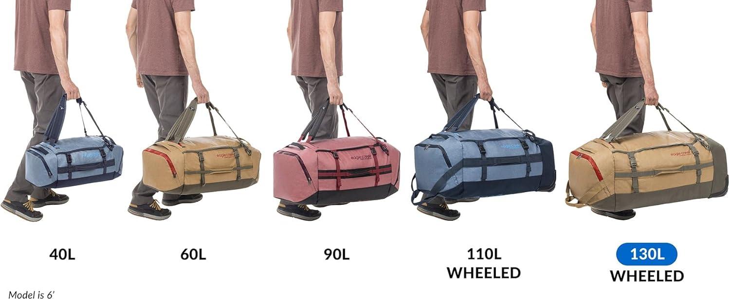 imageEagle Creek Cargo Hauler Wheeled Duffel Durable Duffel Bag for Travel Easy Access Compartment Deployable Backpack Straps Lockable Zipper Opening Iron Orange 130LGlacier Blue