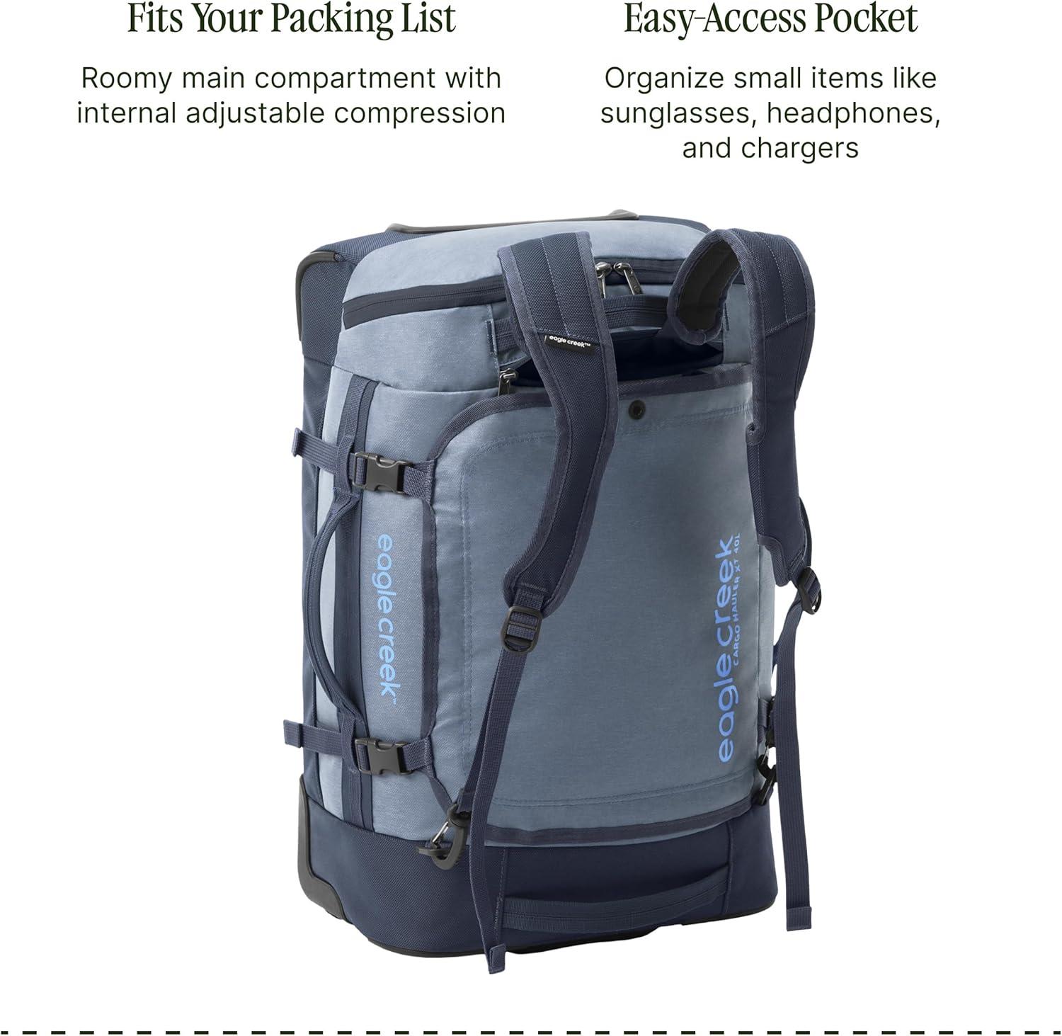 imageEagle Creek Cargo Hauler XT Wheeled Duffel Wheeled Backpack Duffel Deployable Backpack Straps Lockable ULid ampamp Easy Access Compartment 32quot Glacier BlueGlacier Blue