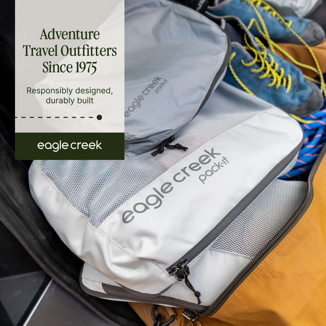 imageEagle Creek PackIt Isolate Compression Cube Lightweight Compression Cube for Optimizing Luggage Space EasyGrab Zipper Convenient Top Handle Recycled Materials MediumStorm Grey