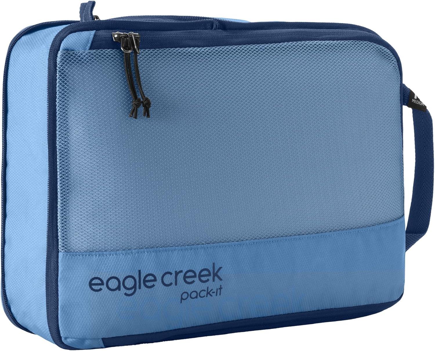 imageEagle Creek PackIt Isolate Compression Cube Lightweight Compression Cube for Optimizing Luggage Space EasyGrab Zipper Convenient Top Handle Recycled Materials MediumBlue Dawn Reveal New