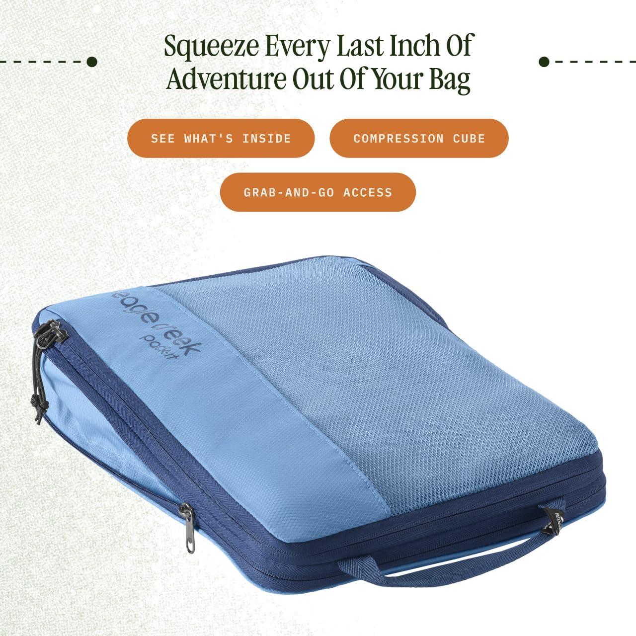 imageEagle Creek PackIt Isolate Compression Cube Lightweight Compression Cube for Optimizing Luggage Space EasyGrab Zipper Convenient Top Handle Recycled Materials MediumBlue Dawn Reveal New