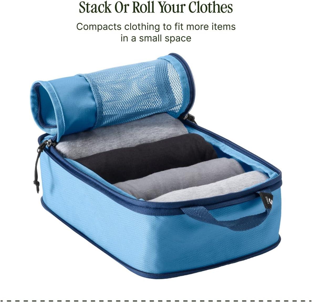 imageEagle Creek PackIt Isolate Compression Cube Lightweight Compression Cube for Optimizing Luggage Space EasyGrab Zipper Convenient Top Handle Recycled Materials MediumBlue Dawn