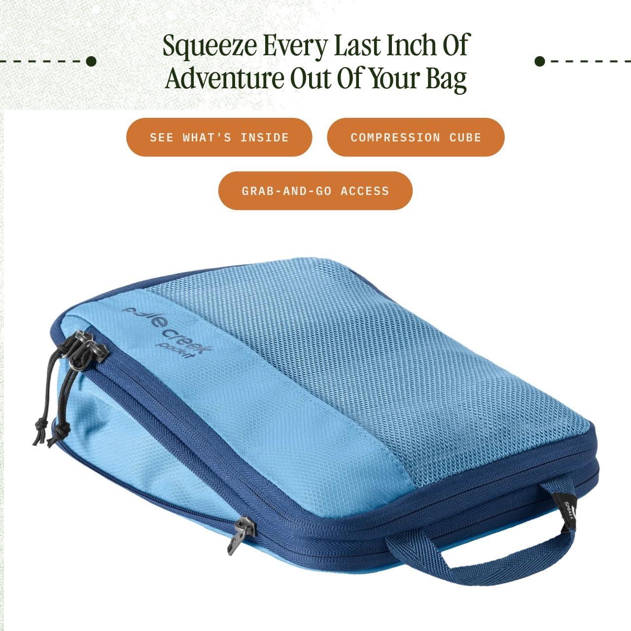 imageEagle Creek PackIt Isolate Compression Cube Lightweight Compression Cube for Optimizing Luggage Space EasyGrab Zipper Convenient Top Handle Recycled Materials MediumBlue Dawn