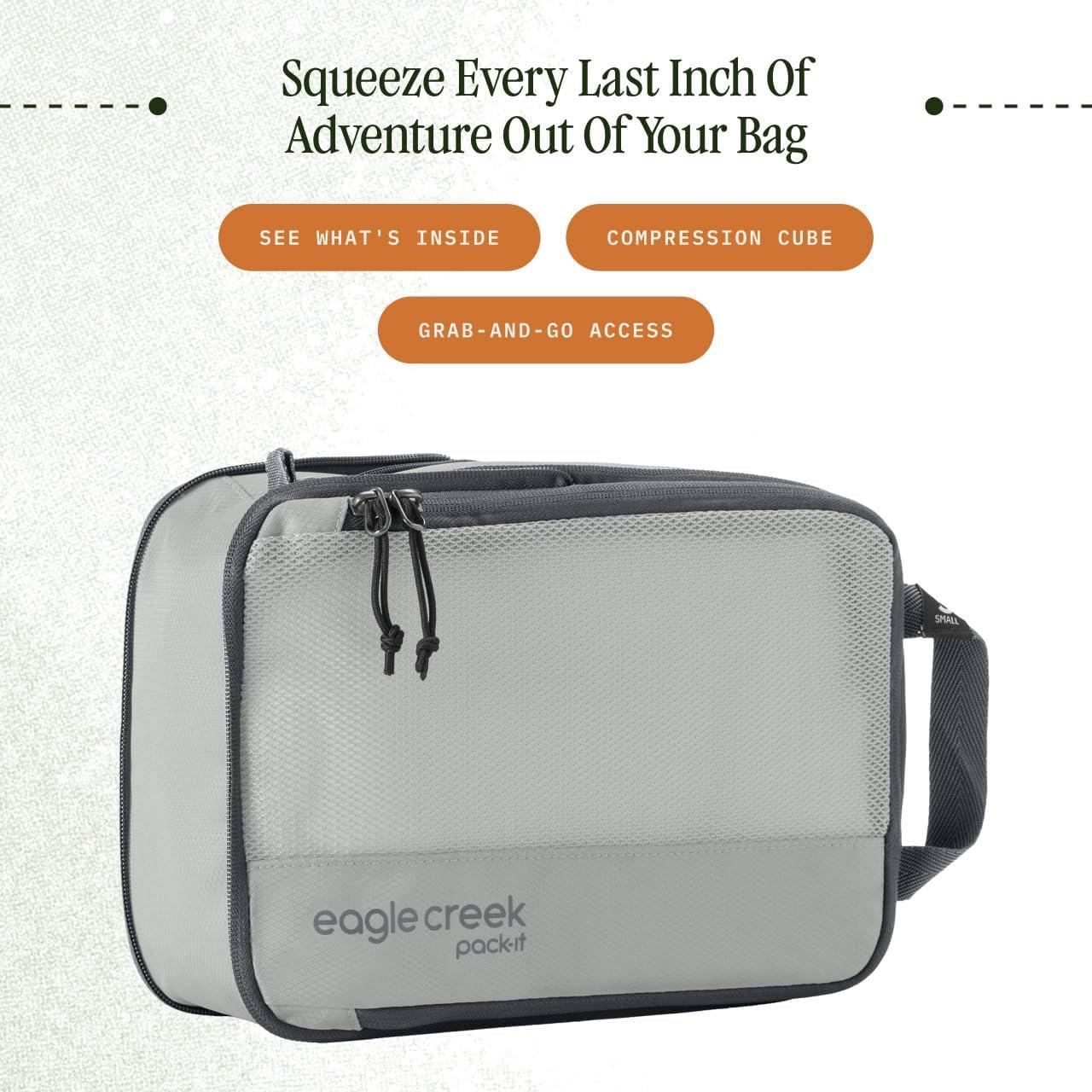 imageEagle Creek PackIt Isolate Compression Cube Lightweight Compression Cube for Optimizing Luggage Space EasyGrab Zipper Convenient Top Handle Recycled Materials MediumStorm Grey