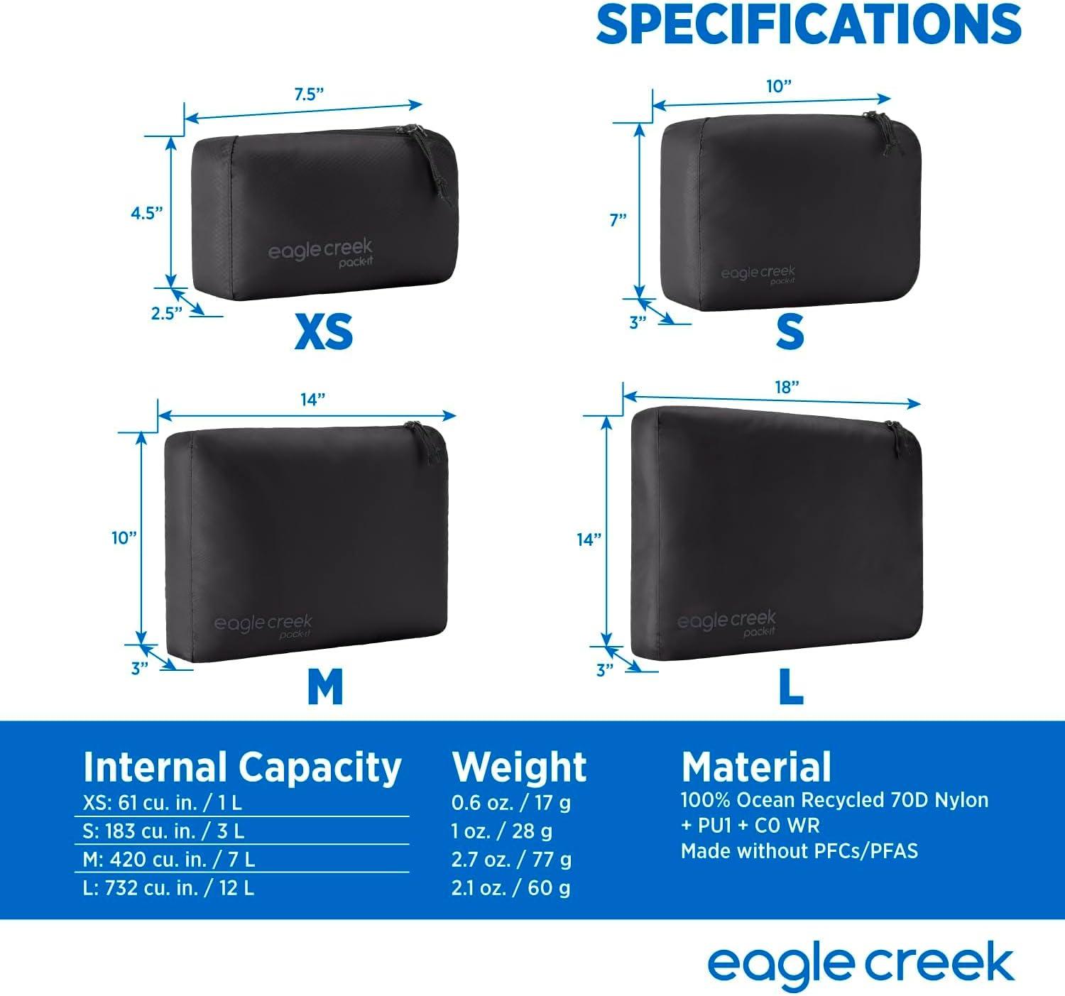 imageEagle Creek PackIt Isolate Cube Lightweight Clothes Packing Cube for Maximizing Luggage Space Angled Zippered Opening Convenient Top Handle WaterResistant Medium Blue DawnBlack