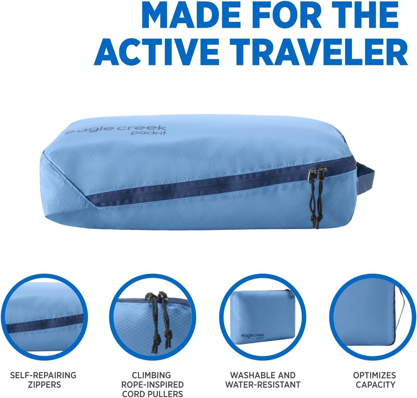 imageEagle Creek PackIt Isolate Cube Lightweight Clothes Packing Cube for Maximizing Luggage Space Angled Zippered Opening Convenient Top Handle WaterResistant Medium Blue DawnBlue Dawn