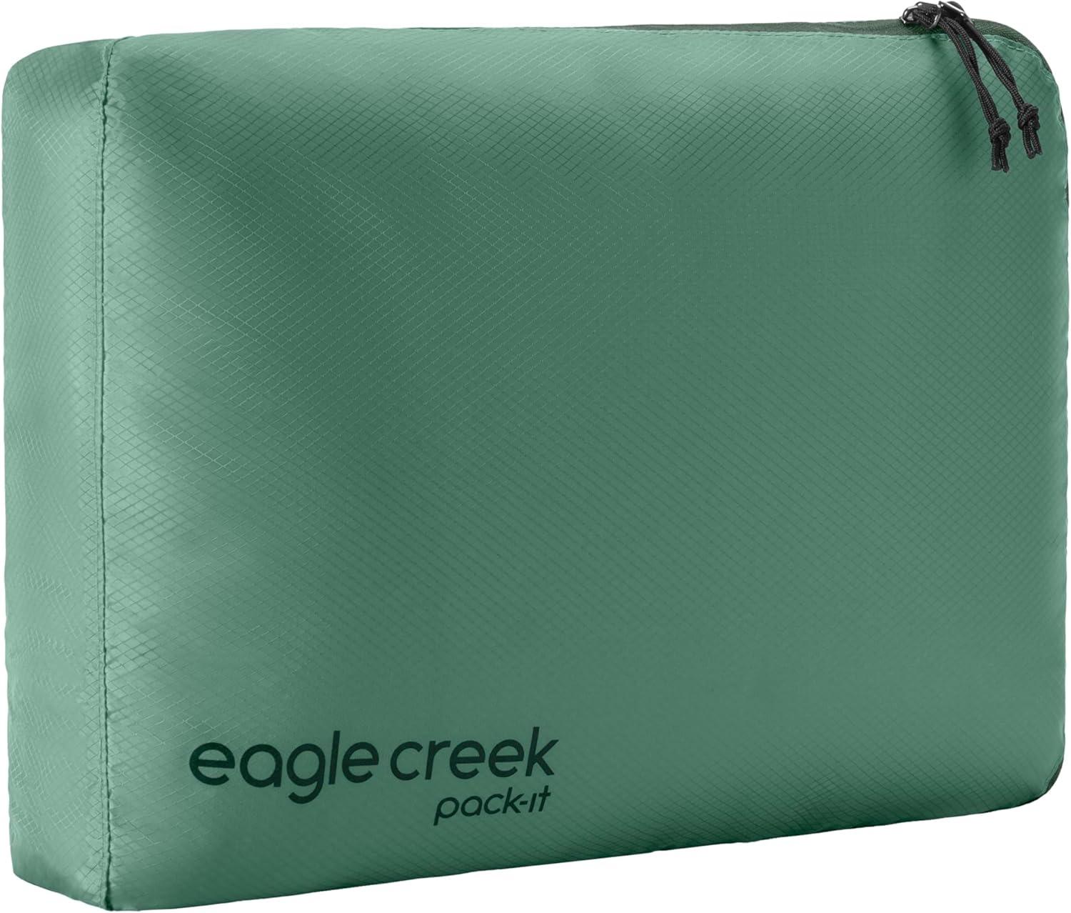imageEagle Creek PackIt Isolate Cube Lightweight Clothes Packing Cube for Maximizing Luggage Space Angled Zippered Opening Convenient Top Handle WaterResistant Medium Blue DawnWillow Green
