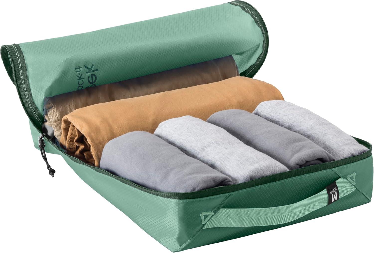 imageEagle Creek PackIt Isolate Cube Lightweight Clothes Packing Cube for Maximizing Luggage Space Angled Zippered Opening Convenient Top Handle WaterResistant Medium Blue DawnWillow Green