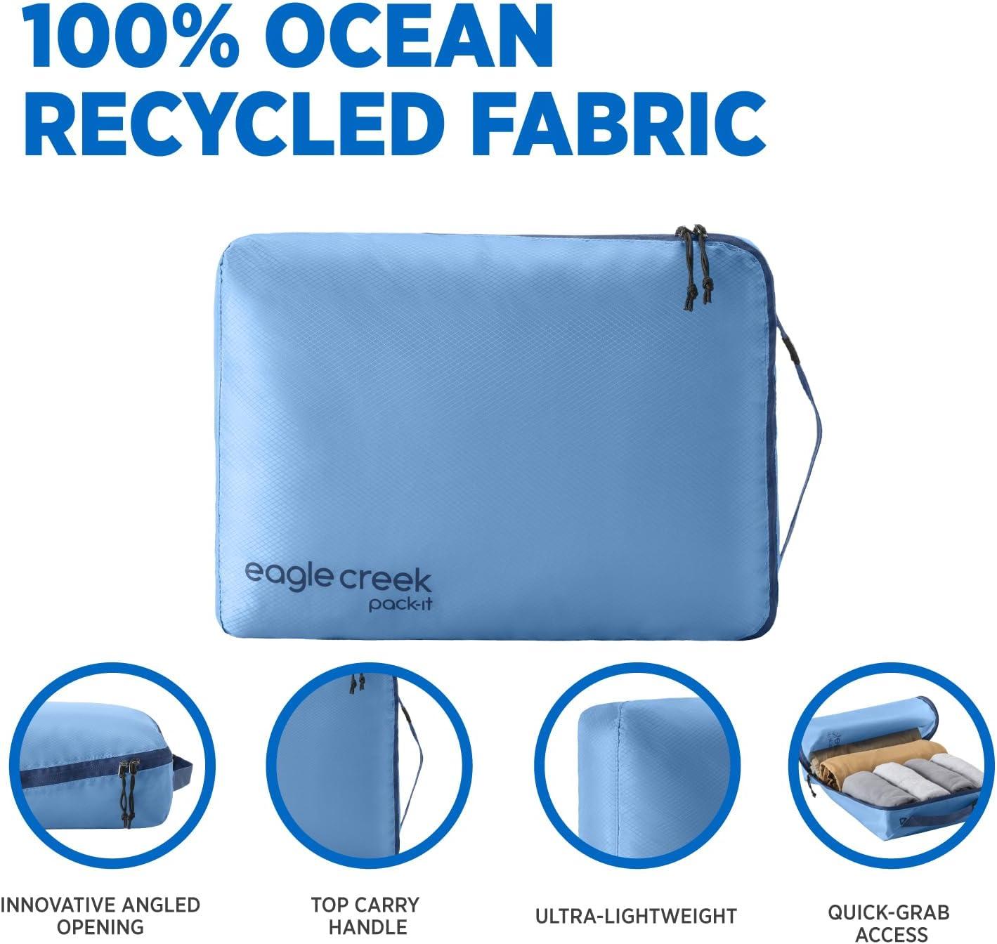 imageEagle Creek PackIt Isolate Cube Lightweight Clothes Packing Cube for Maximizing Luggage Space Angled Zippered Opening Convenient Top Handle WaterResistant Medium Blue DawnBlue Dawn