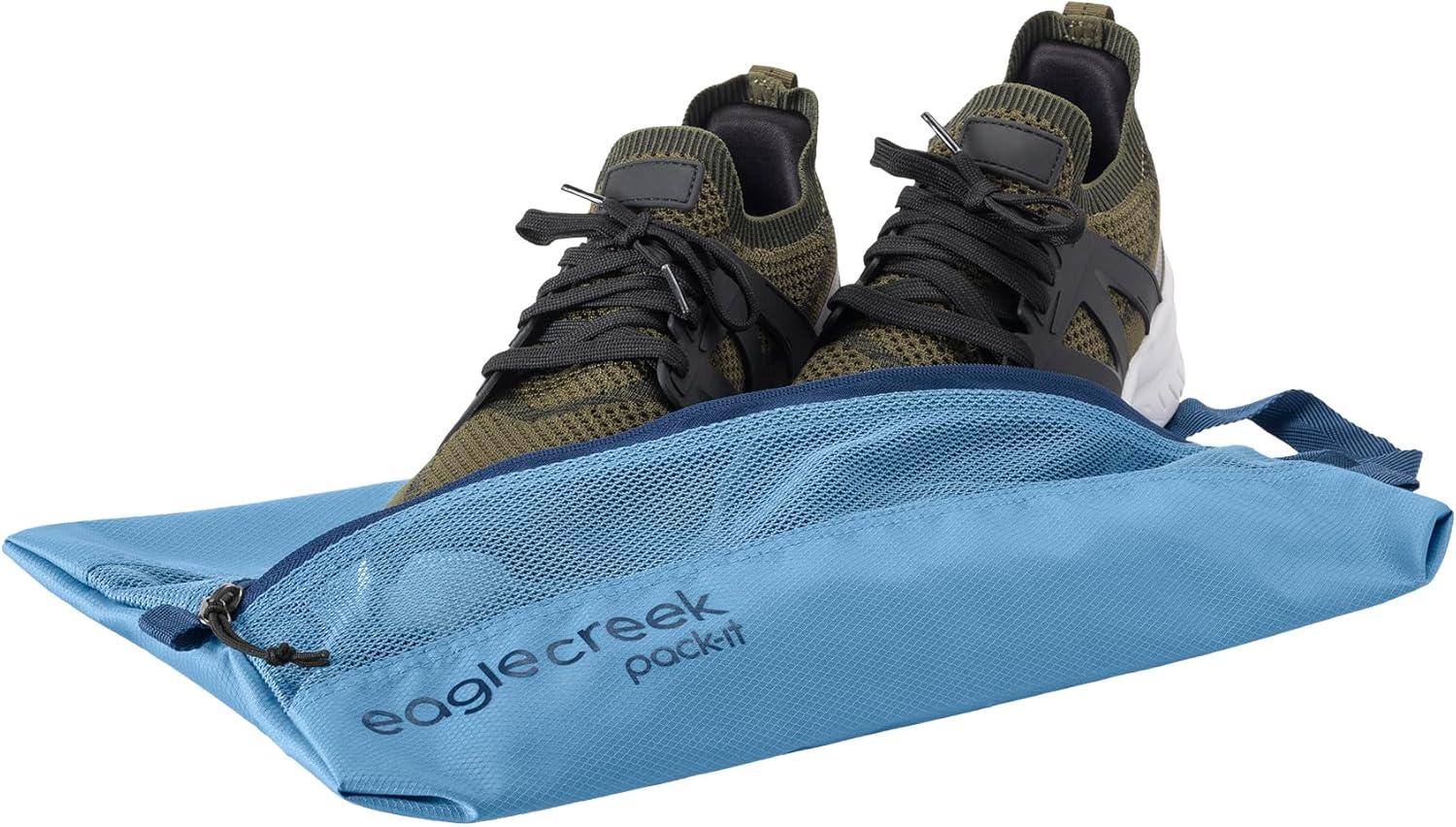 imageEagle Creek PackIt Isolate Shoe Sack Shoe Bags for Travel with Durable Breathable EasyView Mesh Top QuickGrab Handle ampamp OutofBag Attachment Roots and Shoots Duck Green Isolate NewBlue Dawn Reveal New