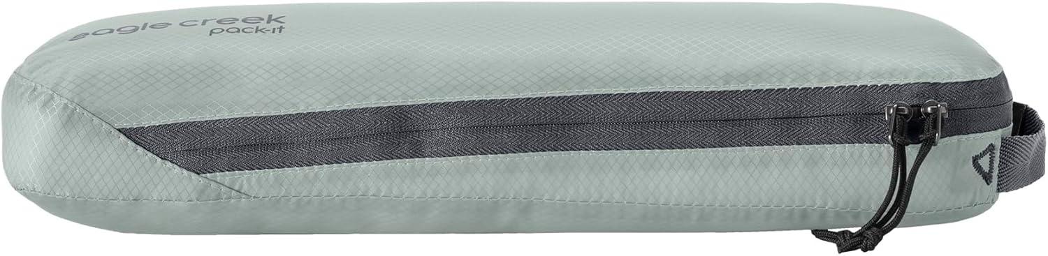 imageEagle Creek PackIt Isolate Slim Cube Compact Travel Organizer for Versatile Packing of Small Items Angled Zipper Opening EcoFriendly Convenient Top Handle Medium MandarinGrey