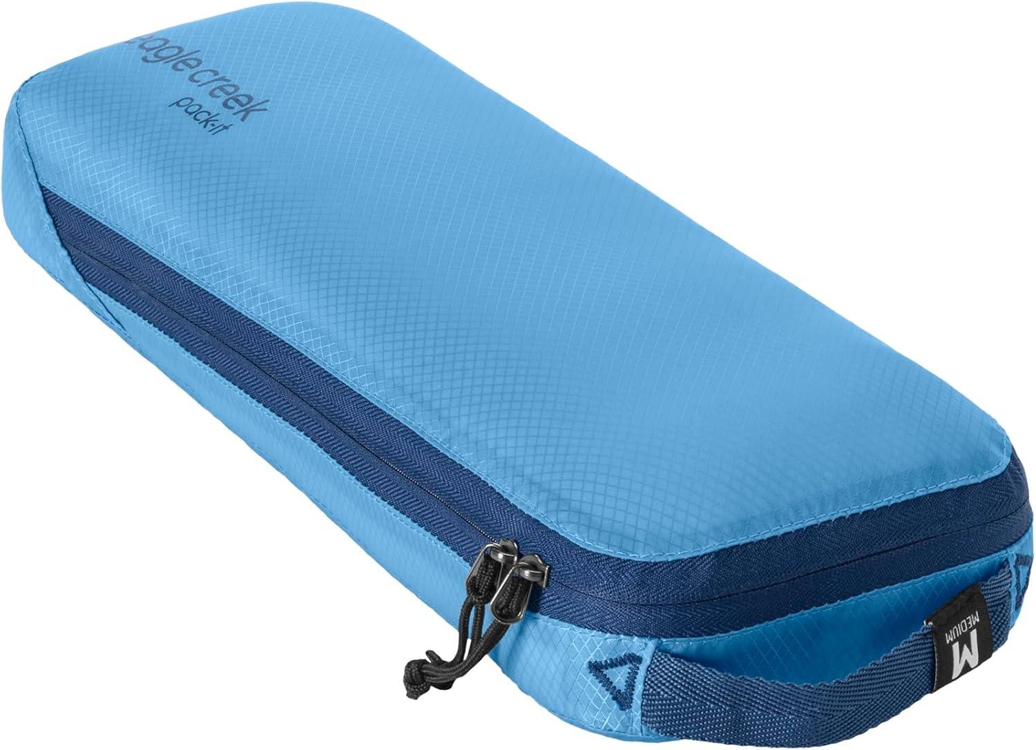 imageEagle Creek PackIt Isolate Slim Cube Compact Travel Organizer for Versatile Packing of Small Items Angled Zipper Opening EcoFriendly Convenient Top Handle Medium MandarinBlue