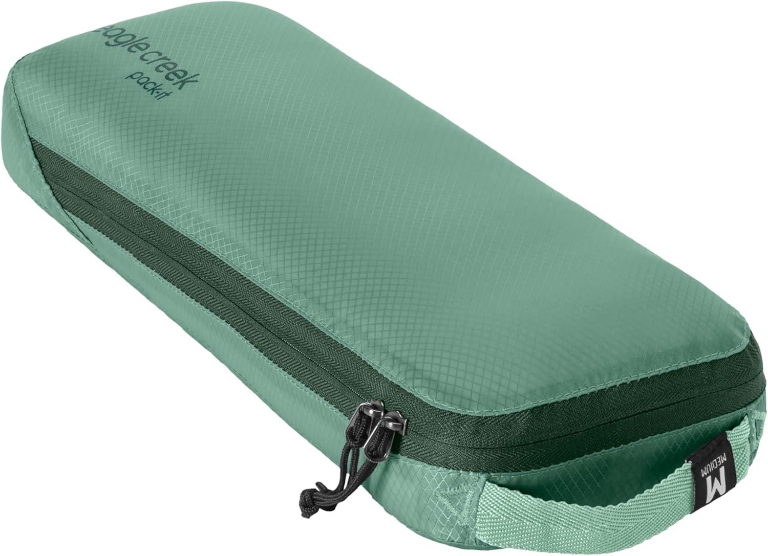 imageEagle Creek PackIt Isolate Slim Cube Compact Travel Organizer for Versatile Packing of Small Items Angled Zipper Opening EcoFriendly Convenient Top Handle Medium MandarinGreen