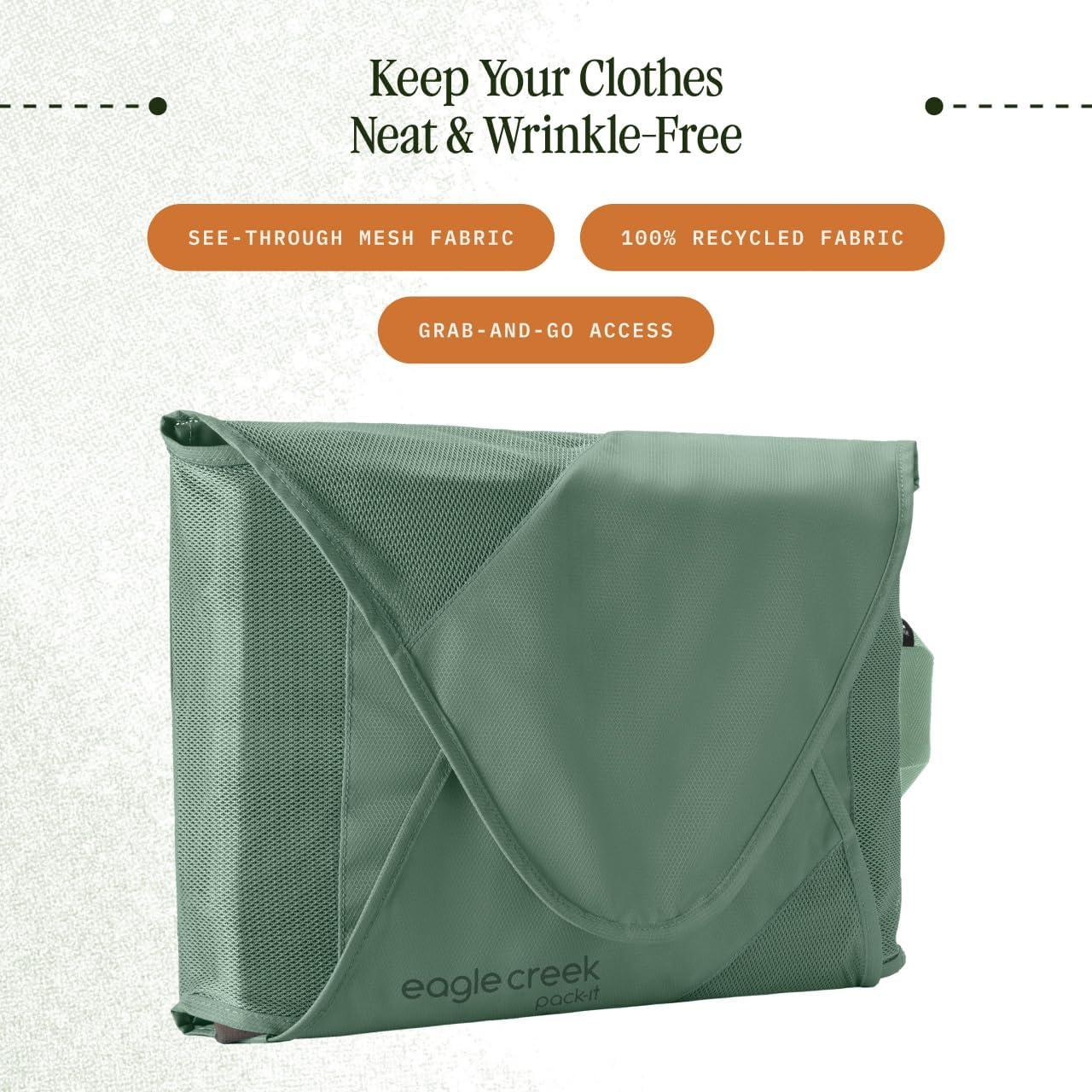 imageEagle Creek PackIt Original Garment Folder Travel Garment Bag with Compression Wings to Maximize Luggage Space Convenient Top Handle Quick Drying Material Willow Green LargeGreen