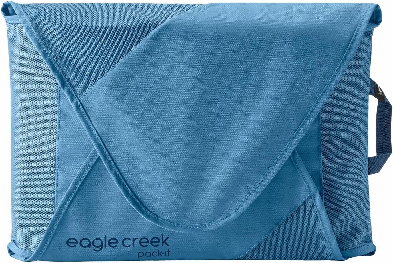 imageEagle Creek PackIt Original Garment Folder Travel Garment Bag with Compression Wings to Maximize Luggage Space Convenient Top Handle Quick Drying Material Willow Green LargeBlue Dawn