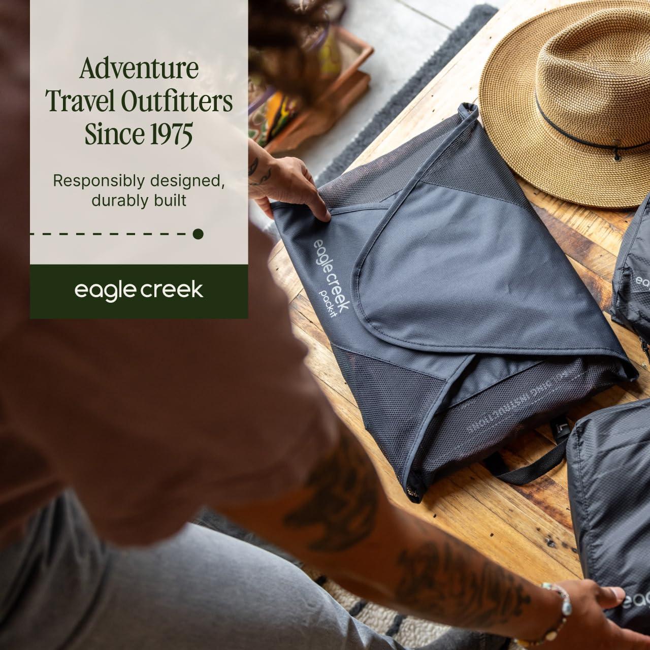 imageEagle Creek PackIt Original Garment Folder Travel Garment Bag with Compression Wings to Maximize Luggage Space Convenient Top Handle Quick Drying Material Willow Green LargeBlack