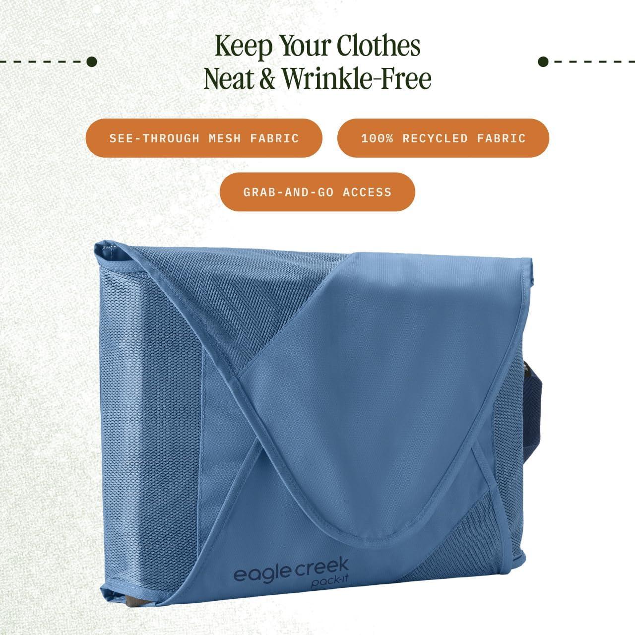 imageEagle Creek PackIt Original Garment Folder Travel Garment Bag with Compression Wings to Maximize Luggage Space Convenient Top Handle Quick Drying Material Willow Green LargeBlue Dawn