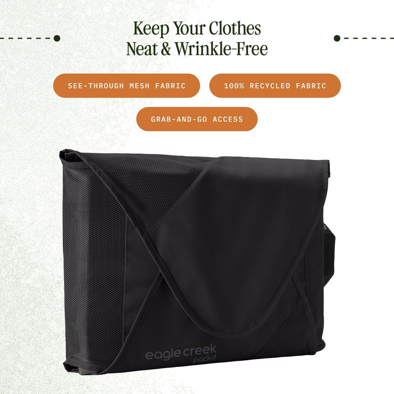 imageEagle Creek PackIt Original Garment Folder Travel Garment Bag with Compression Wings to Maximize Luggage Space Convenient Top Handle Quick Drying Material Willow Green LargeBlack