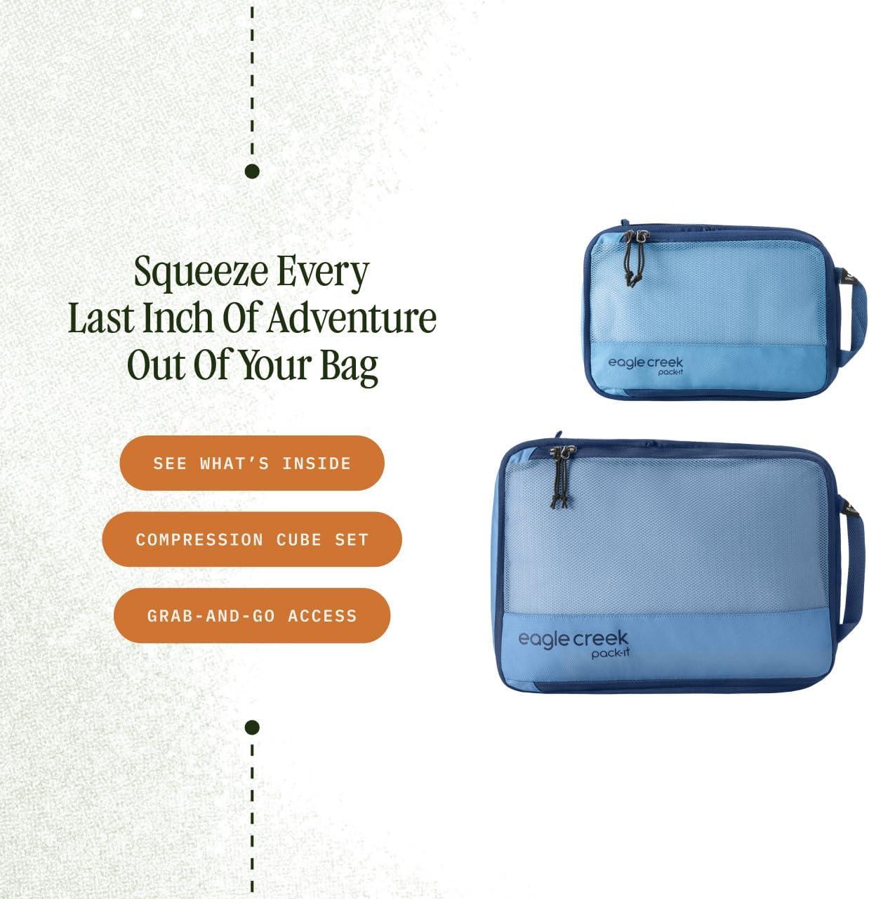 imageEagle Creek PackIt Reveal Compression Cube SM Set Lightweight EcoFriendly Stackable Compression Cubes to Optimize Luggage Space Travel Essentials Blue Dawn