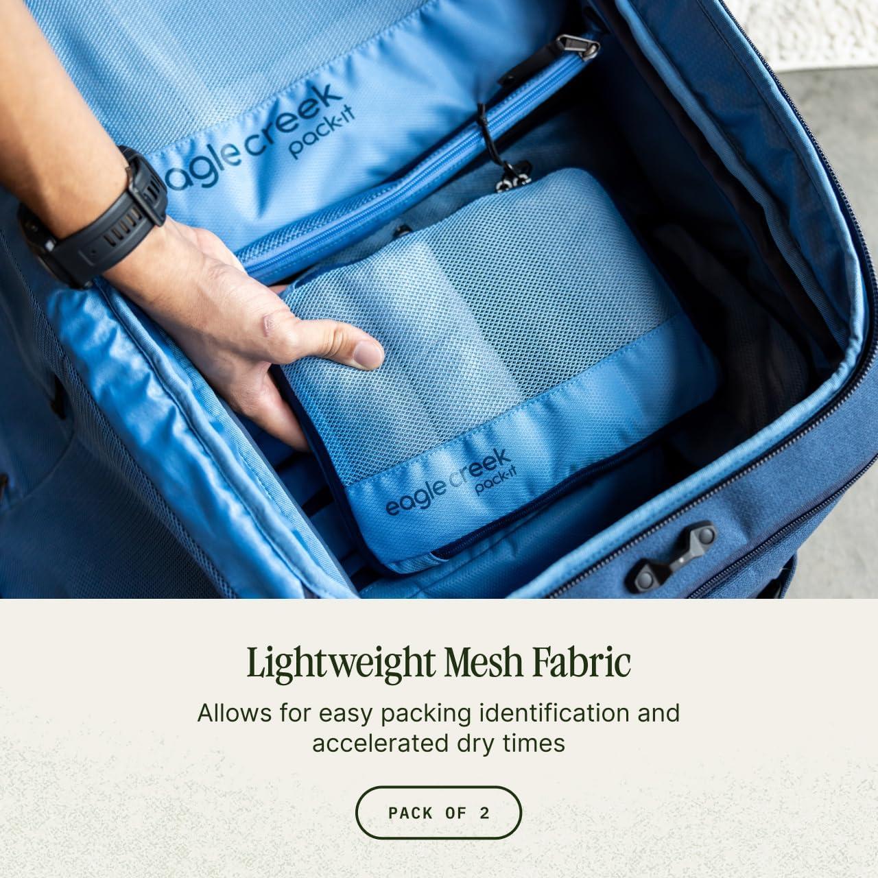 imageEagle Creek PackIt Reveal Compression Cube SM Set Lightweight EcoFriendly Stackable Compression Cubes to Optimize Luggage Space Travel Essentials Blue Dawn