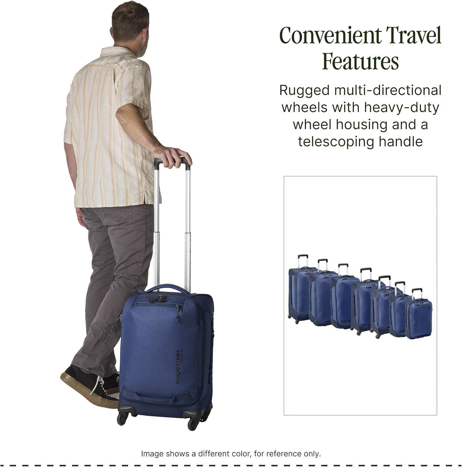 imageeagle creek Expanse 4Wheel 215quot International CarryOn Luggage FourWheel CarryOn Luggage for Easy Travel Lockable Zippers Expandable Main Compartment Telescoping Handles Pilot BlueMidnight Black