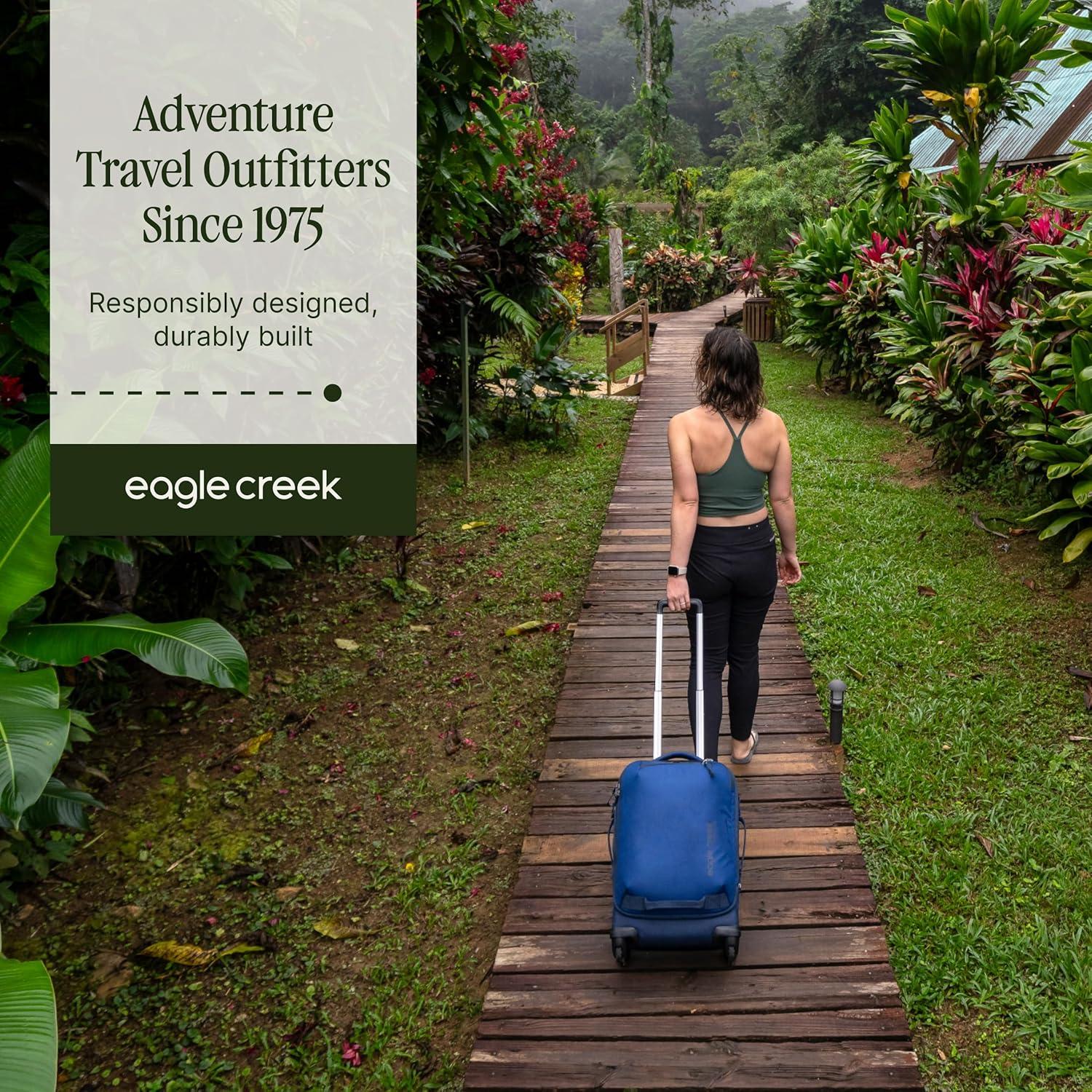 imageeagle creek Expanse 4Wheel 215quot International CarryOn Luggage FourWheel CarryOn Luggage for Easy Travel Lockable Zippers Expandable Main Compartment Telescoping Handles Pilot BlueMidnight Black