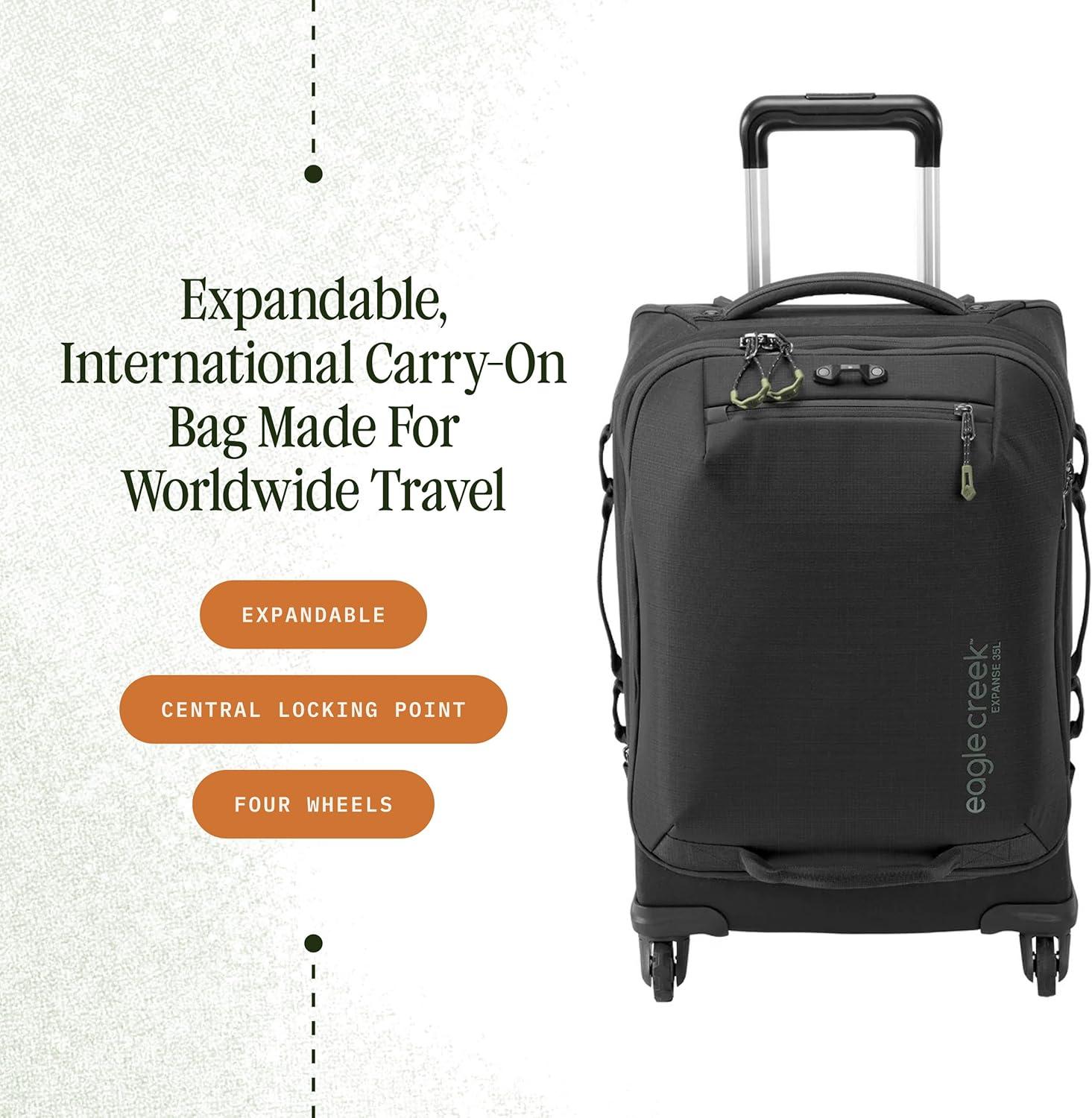 imageeagle creek Expanse 4Wheel 215quot International CarryOn Luggage FourWheel CarryOn Luggage for Easy Travel Lockable Zippers Expandable Main Compartment Telescoping Handles Pilot BlueMidnight Black