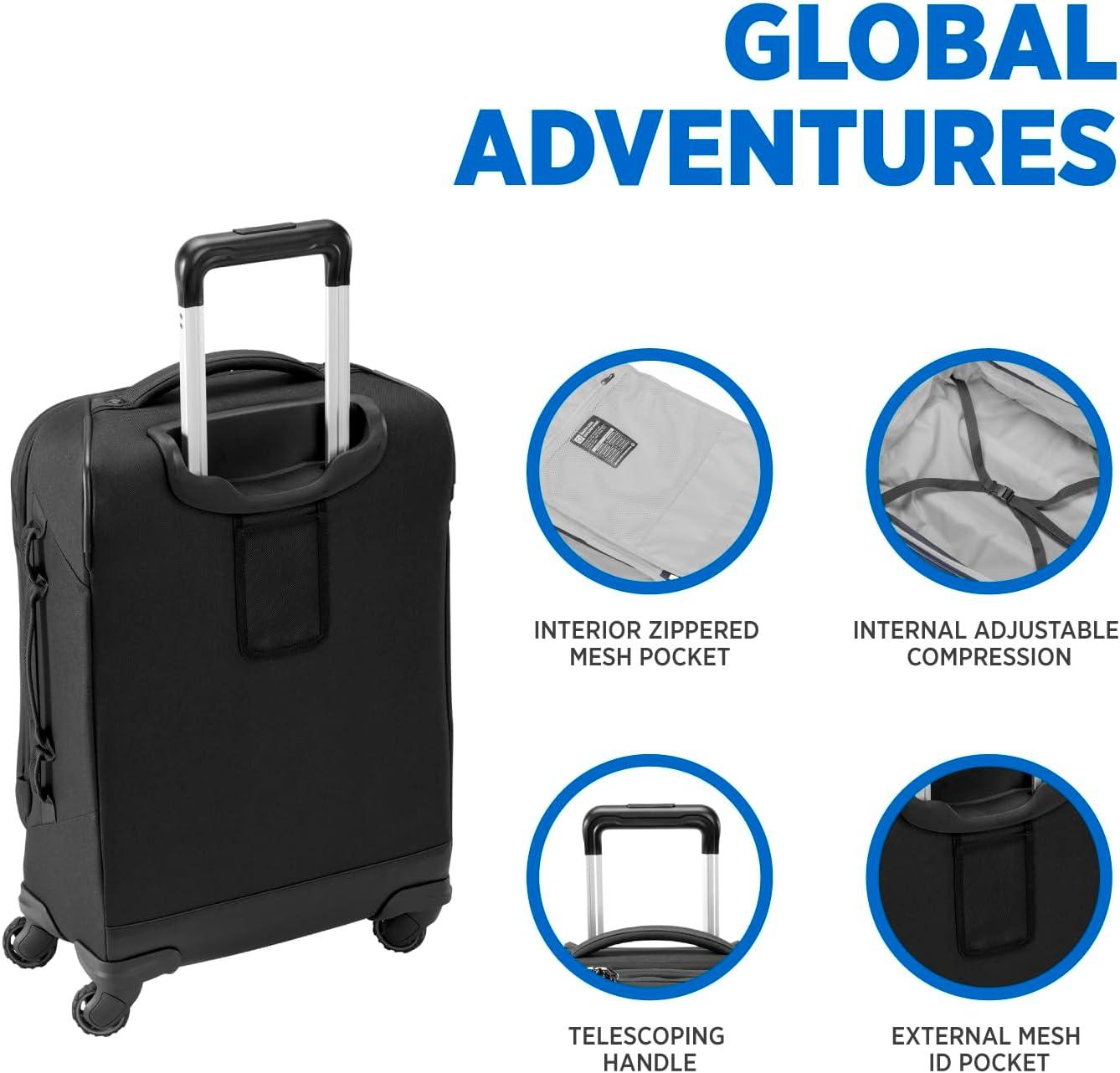 imageeagle creek Expanse International Carry On Suitcases with Wheels Telescoping Handle Lockable Zippers Expandable Compartment Internal OrganizationCompression Black