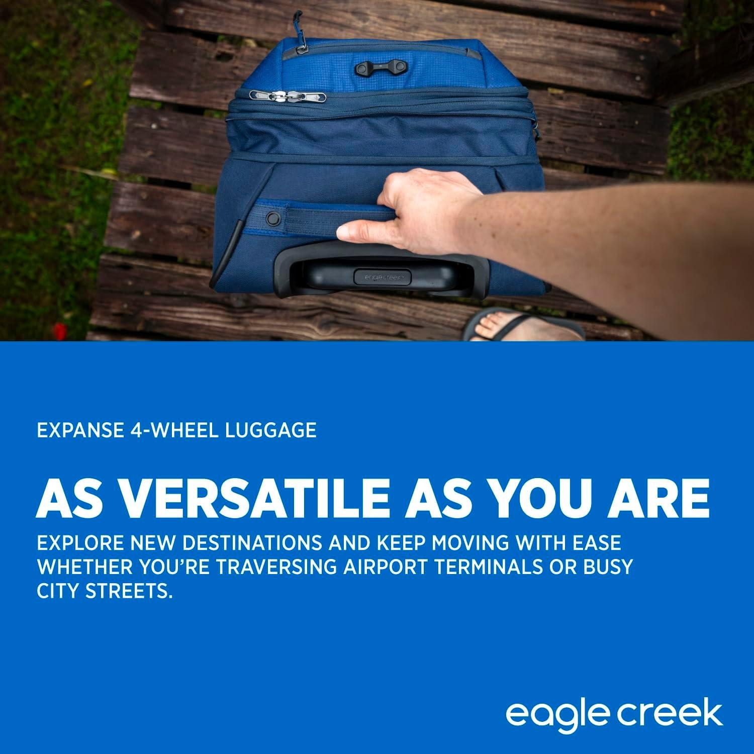 imageeagle creek Expanse International Carry On Suitcases with Wheels Telescoping Handle Lockable Zippers Expandable Compartment Internal OrganizationCompression Black