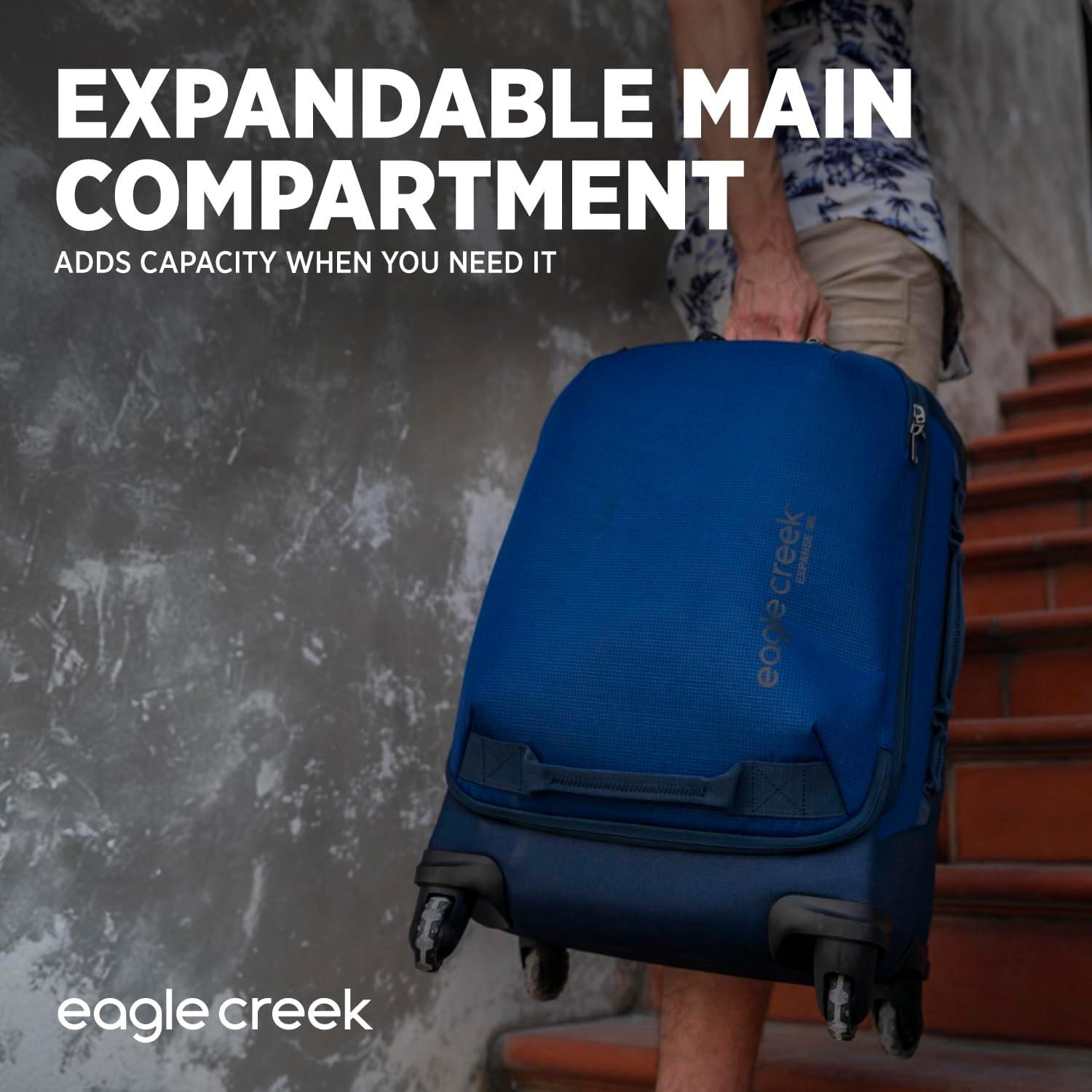 imageeagle creek Expanse International Carry On Suitcases with Wheels Telescoping Handle Lockable Zippers Expandable Compartment Internal OrganizationCompression Black