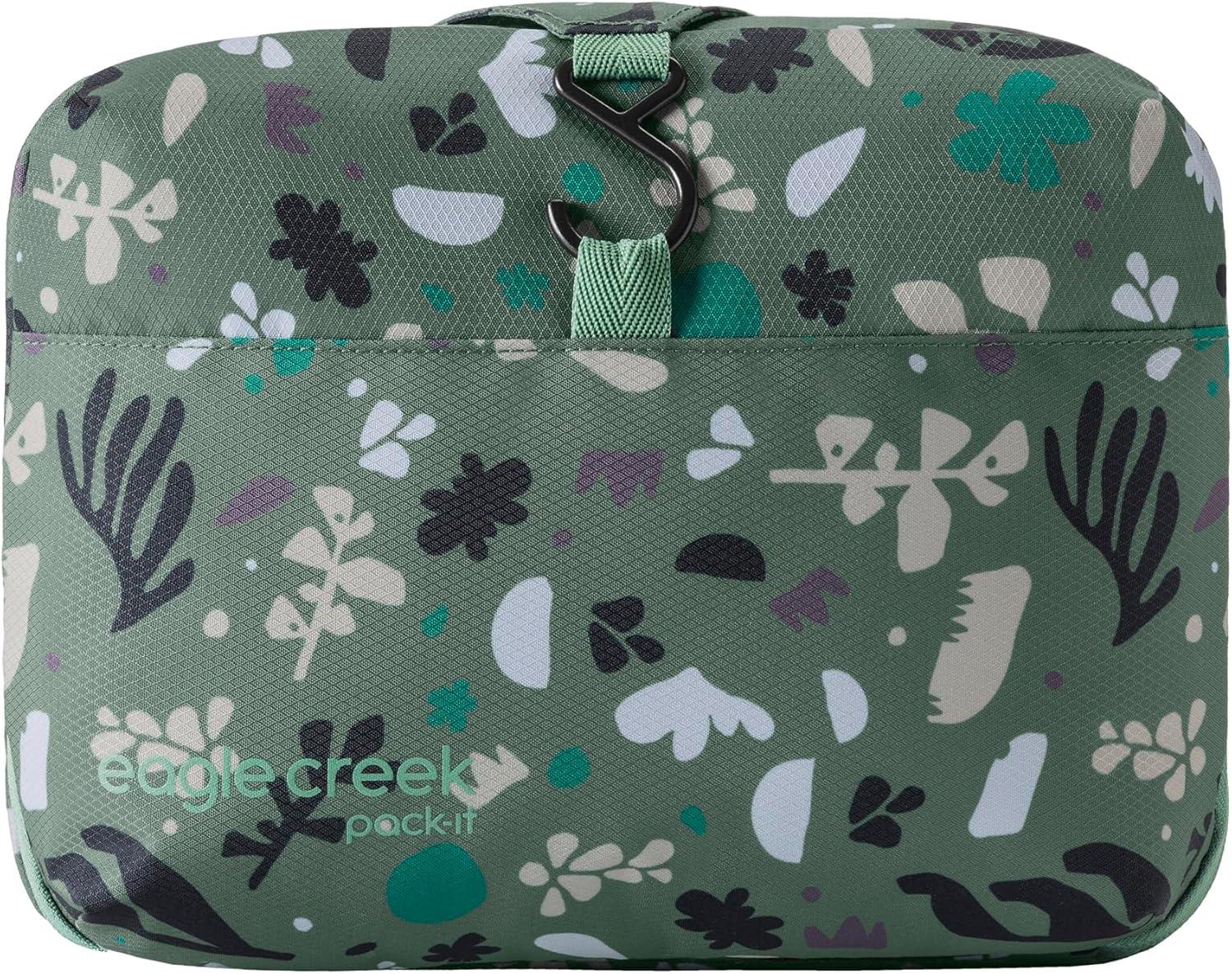imageeagle creek PackIt Hanging Toiletry Kit Dual Compartment Toiletry Kit for Keeping Small Items Organized Water Resistant Top Grab Handle Zipper Pouch BlackRoots and Shoots Duck Green