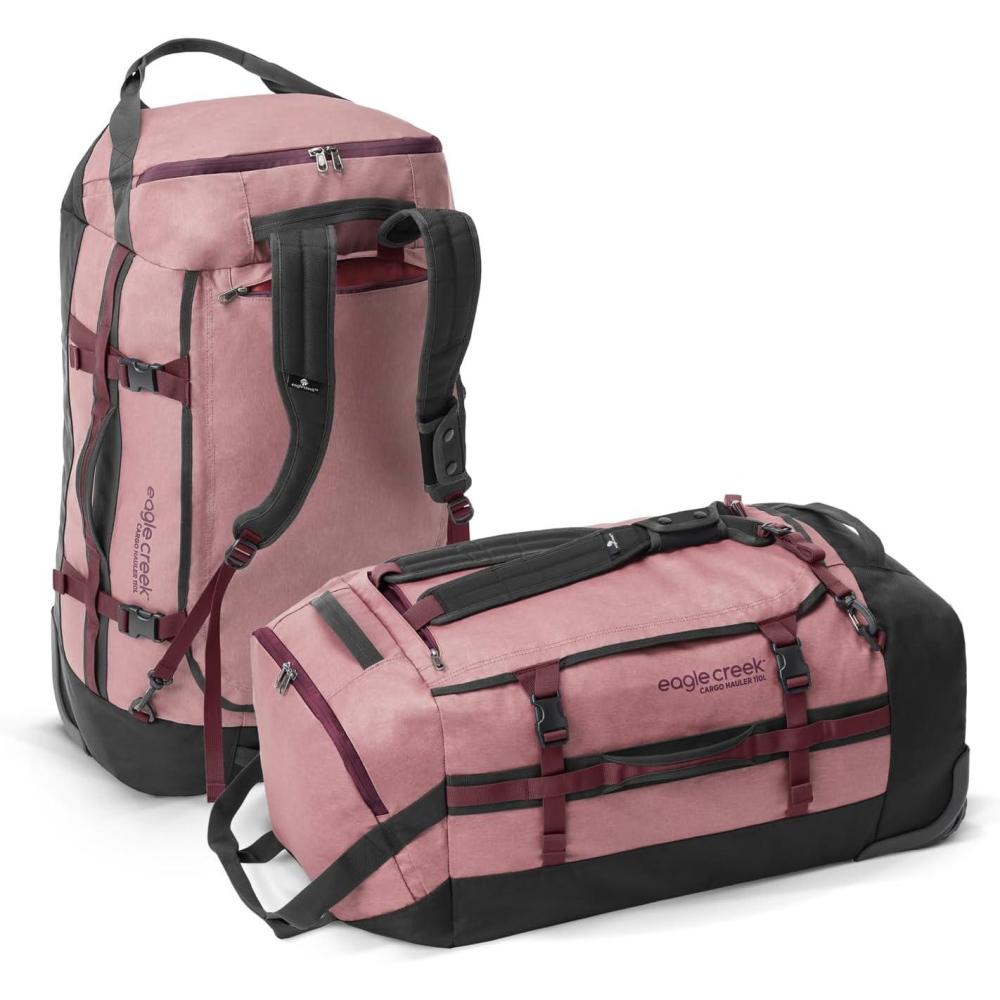 imageEagle Creek Cargo Hauler 110L Rolling Duffle Bag with Wheels and Handle TuckAway Backpack Straps EasyAccess End Pocket ampamp ULid Main Compartment Earth Red