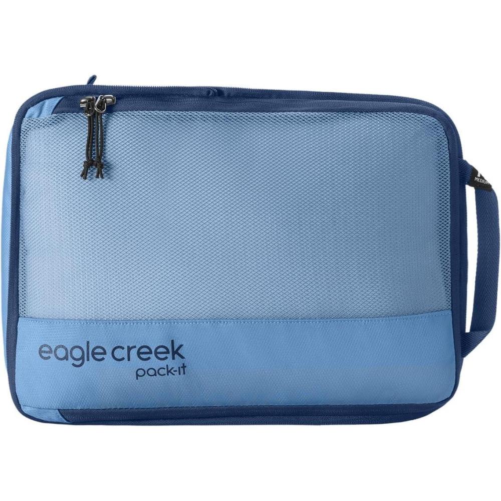 imageEagle Creek PackIt Isolate Compression Cube Lightweight Compression Cube for Optimizing Luggage Space EasyGrab Zipper Convenient Top Handle Recycled Materials MediumBlue Dawn Reveal New