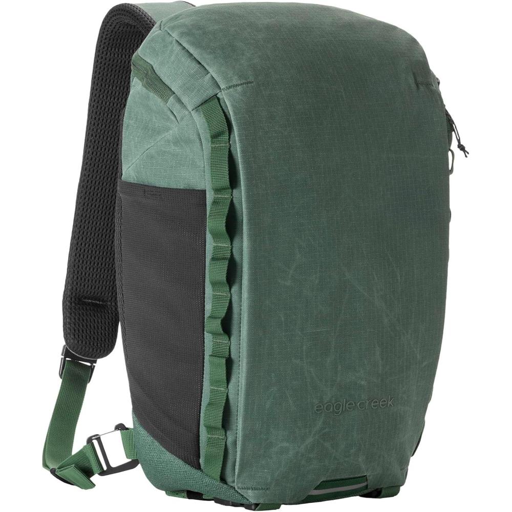 imageeagle creek Explore Sling Pack Compact Crossbody Sling Bag With Cushioned Back Panel Reinforced Side Grab Handle ampamp Stretchy Mesh Side Pockets Travel Accessories BlackGrass Green