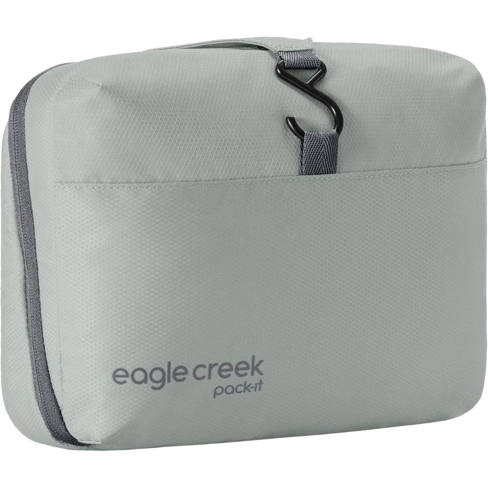imageeagle creek PackIt Hanging Toiletry Kit Dual Compartment Toiletry Kit for Keeping Small Items Organized Water Resistant Top Grab Handle Zipper Pouch BlackStorm Grey