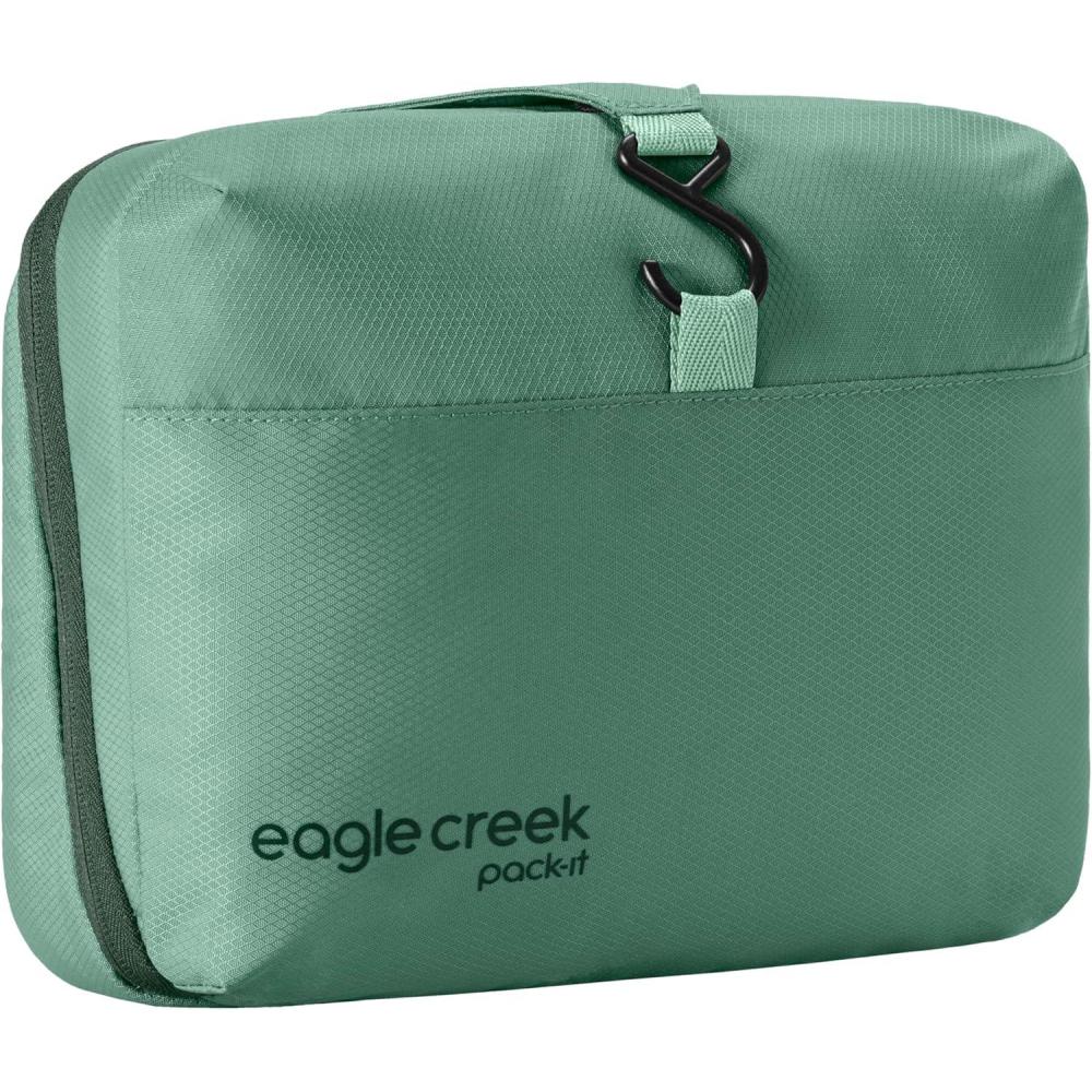 imageeagle creek PackIt Hanging Toiletry Kit Dual Compartment Toiletry Kit for Keeping Small Items Organized Water Resistant Top Grab Handle Zipper Pouch BlackWillow Green